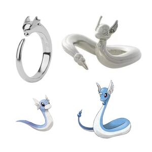 Silver Dratini & Silver Tone Dragonair Ring SET